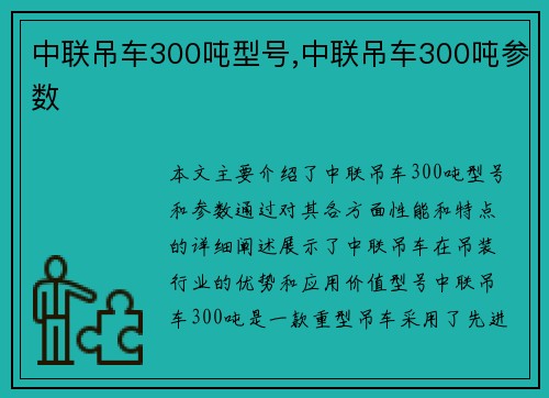 中联吊车300吨型号,中联吊车300吨参数